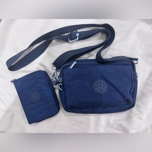 Kipling Convertible Navy Blue Crossbody Bag and Waist Bag with matching wallet